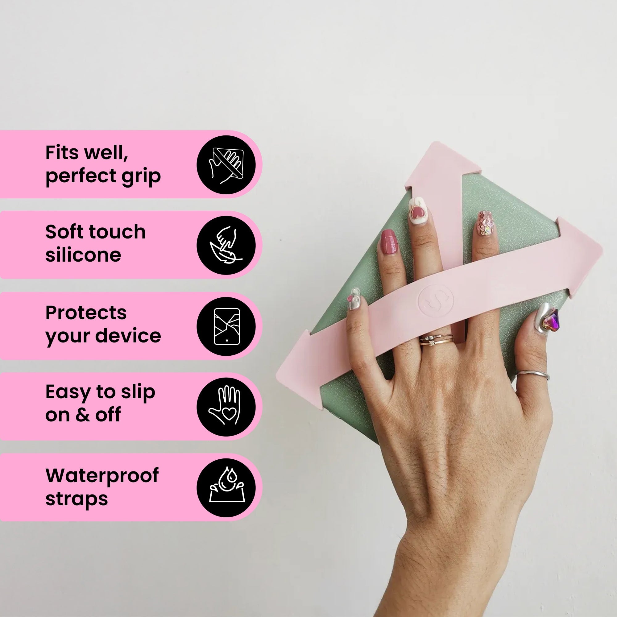 Blush Kindle Straps - Set of Two | eReaders best companion for a comfy, secure grip that makes reading anywhere drop-free! - Buy Kindle Accessories Direct