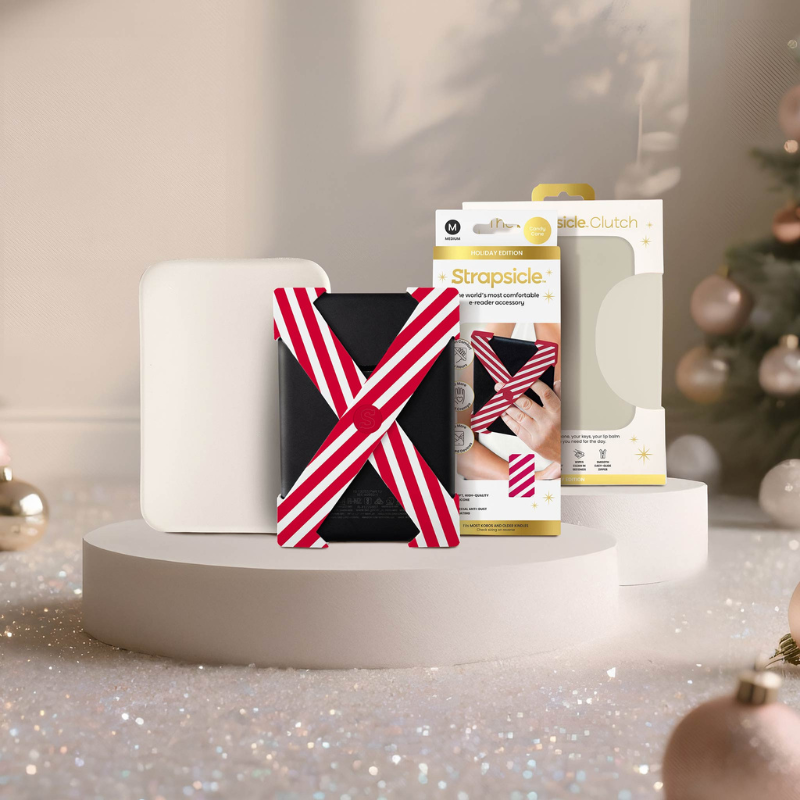 A candy cane strap with eggnog clutch fits perfectly over your Kindle - Buy Kindle Accessories Direct