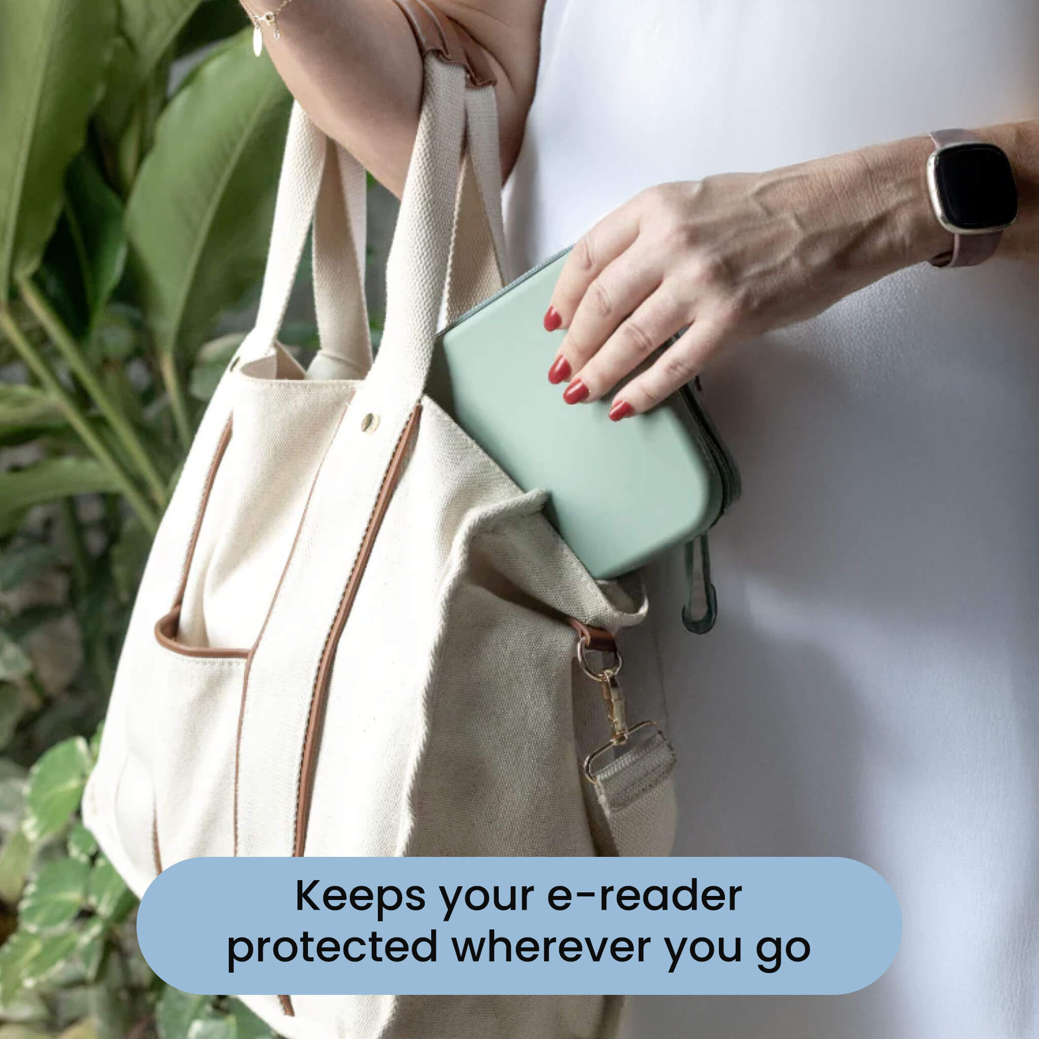 Sage Green Strapsicle Clutch Kindle Bag with handle carrying handheld devices comfortably - Buy Kindle Accessories Direct