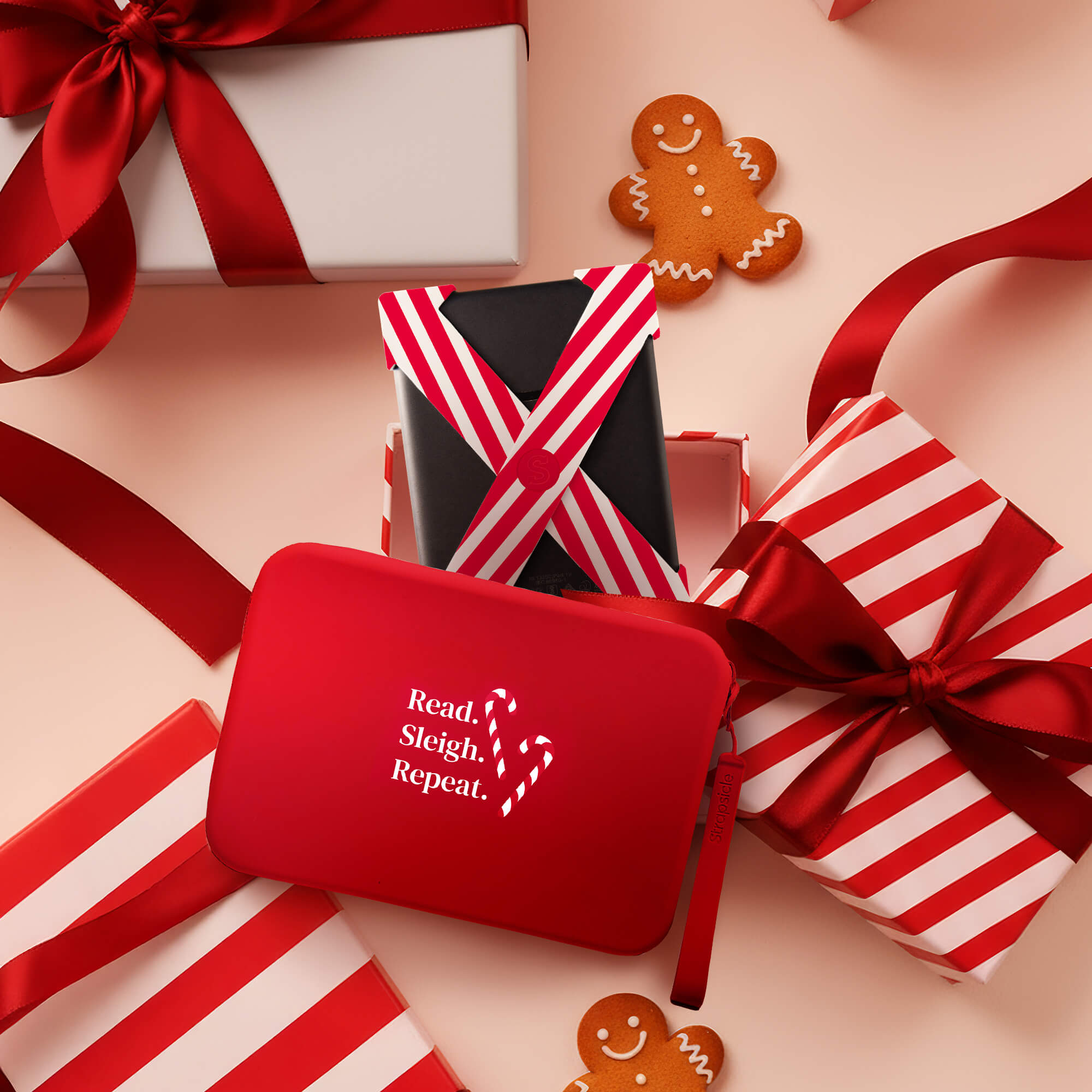 Candy Cane Strapsicle Clutch Kindle Bag with handle carrying handheld devices comfortably - Buy Kindle Accessories Direct