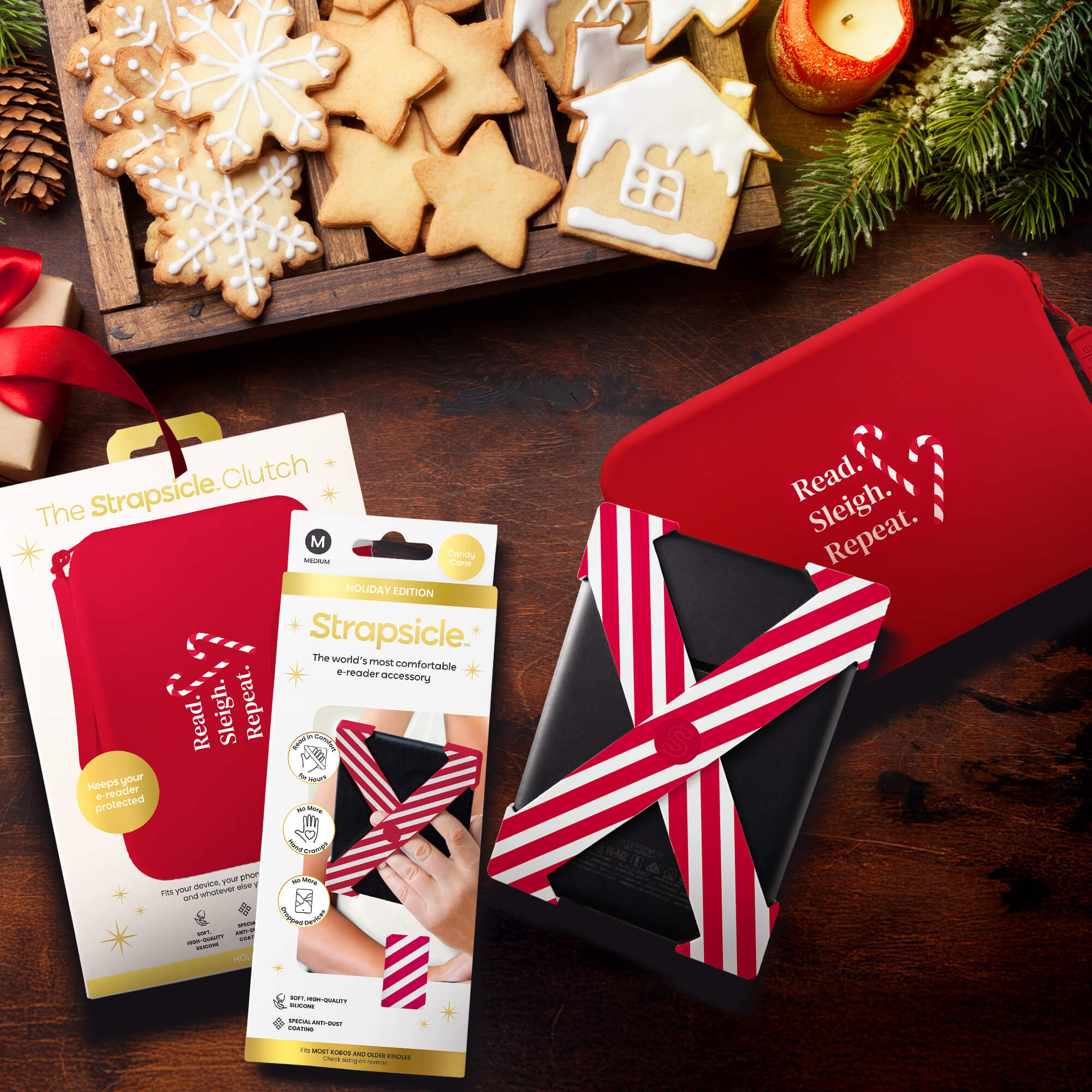 Candy Cane Strapsicle Clutch Kindle Bag with handle carrying handheld devices comfortably - Buy Kindle Accessories Direct