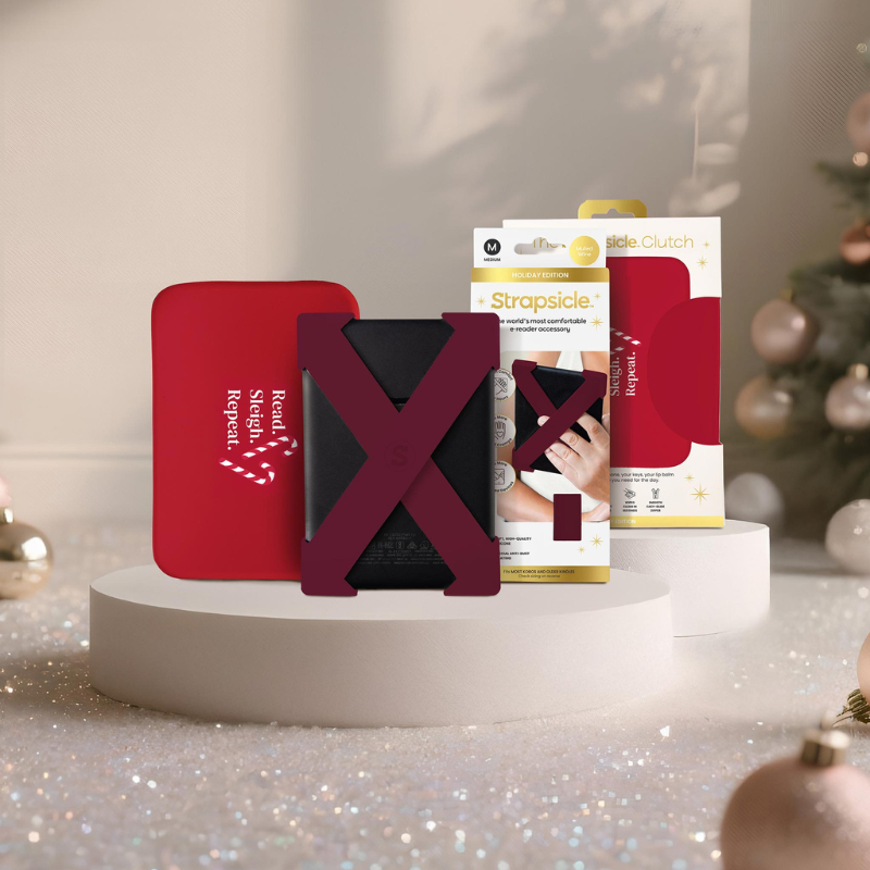 A mulled wine strap with candy cane clutch fits perfectly over your Kindle - Buy Kindle Accessories Direct