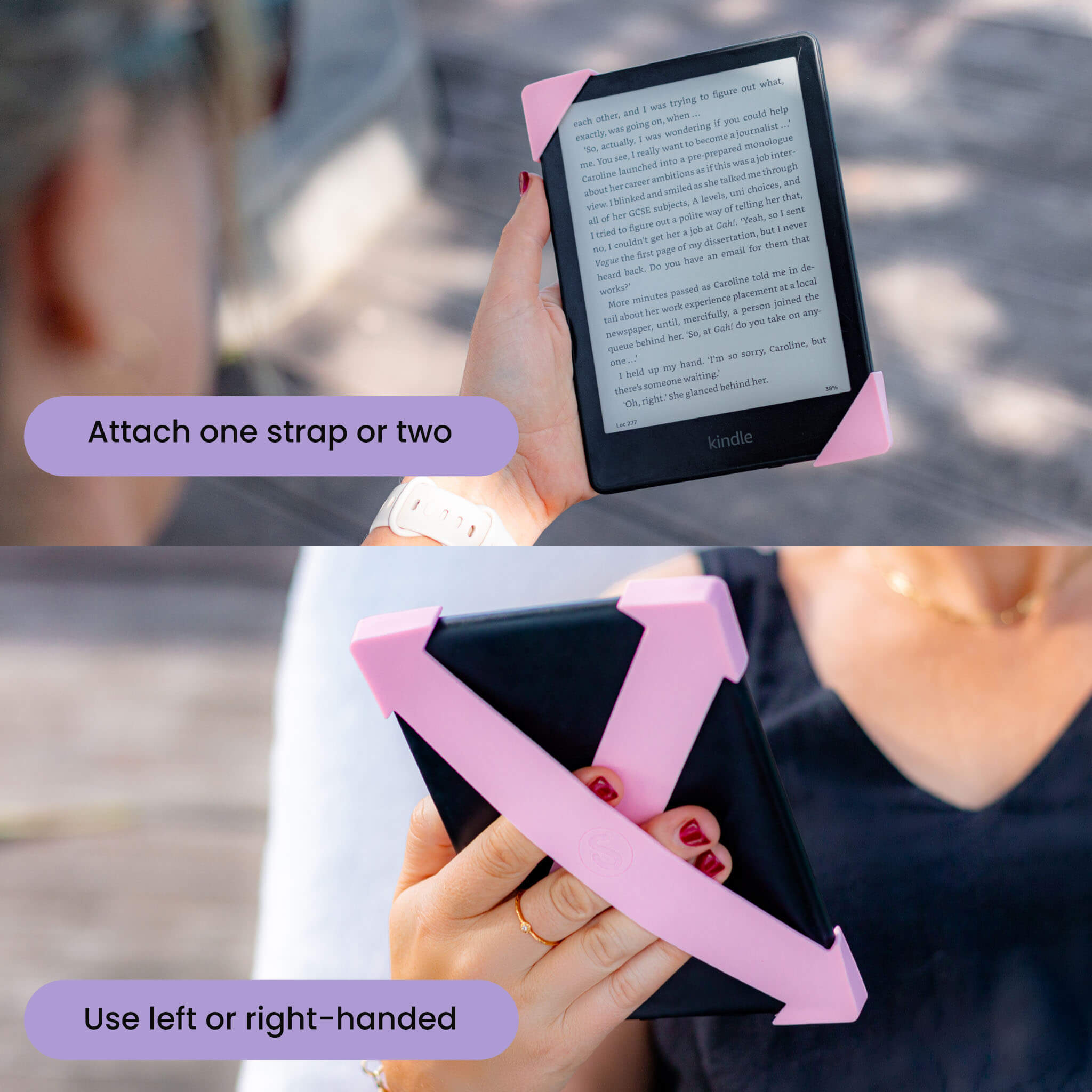 Blush Kindle Straps - Set of Two | eReaders best companion for a comfy, secure grip that makes reading anywhere drop-free! - Buy Kindle Accessories Direct
