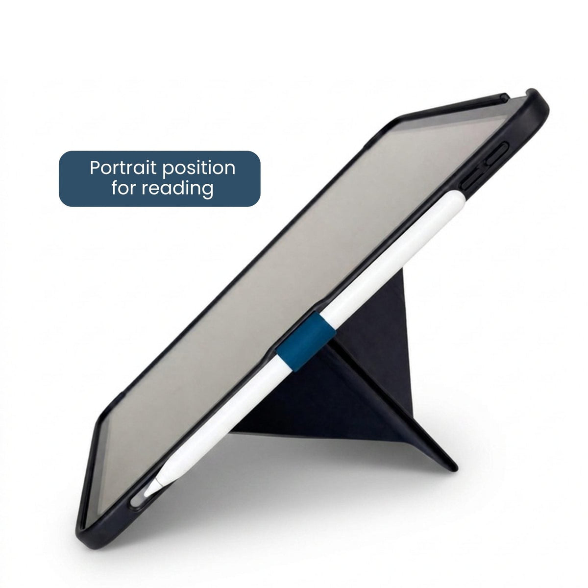 iPad case folded into portrait position for reading