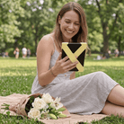 Butter Yellow Strapsicle Straps on a Kindle, held one-handed at a park picnic | Buy Kindle Accessories Direct