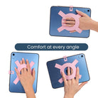 Hands holding the iPad case by the XO strap at every angle all-groups