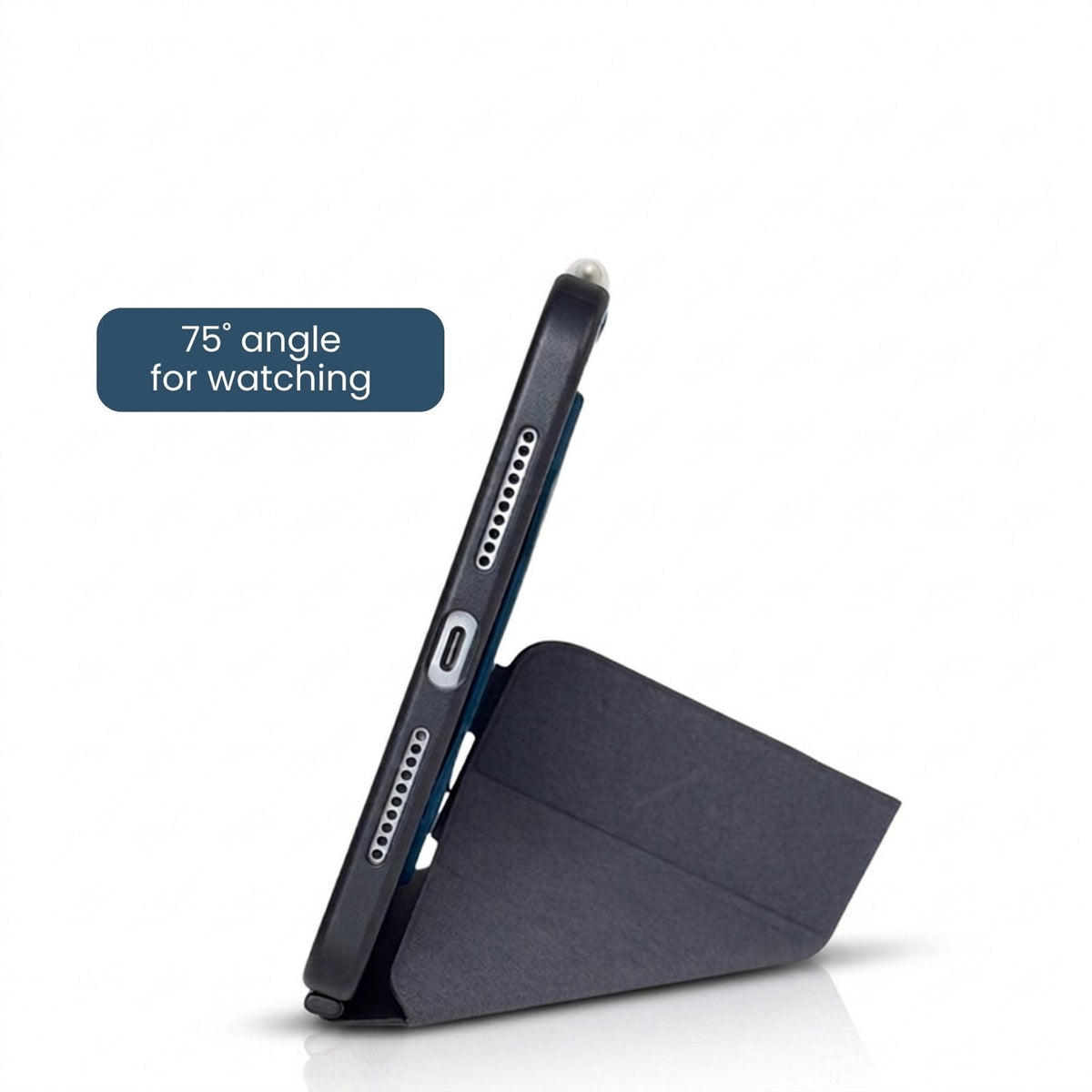 Black iPad mini case at a 75 degree angle