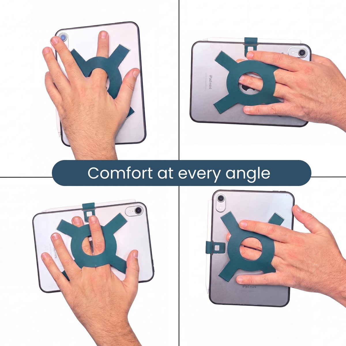 Hands holding the iPad mini case by the XO strap all-groups