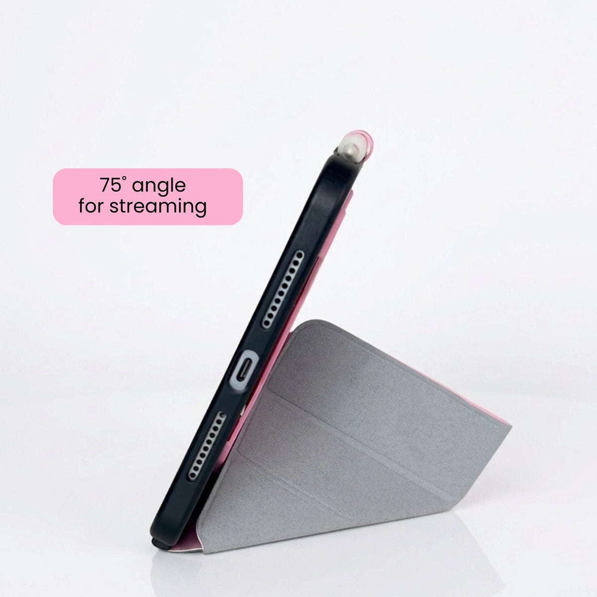 Pink iPad mini case at a 75 degree angle